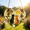 Heart Shaped Charming Black Orange Cat Couple Garden Suncatcher Stained Glass Window Hanging Glass Ornament Mom Gift