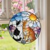 Cat Couple Stained Glass Suncatcher, Tuxedo Orange Cat Glass Window Hanging Art, Pet Keepsake Glass Sun Catcher,Memorial Gifts for Cat Lover