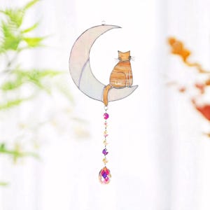 Custom Cat Memorial Suncatcher Crystal Cat on Moon Loss of Pet Sympathy Gift Stained Glass Custom Name Cat Ornament Cat Lovers Gifts