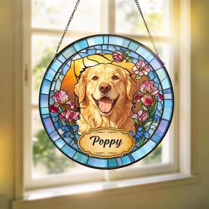 Personalized Dog Portrait Stained Glass, Custom Pet Photo Suncatcher, Pet Memorial Gift, Dog Keepsake, Pet Loss Gift, Dog Memorial Gift