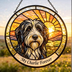 Custom Dog Portrait Stained Glass Suncatcher, Personalized Pet Memorial Decor